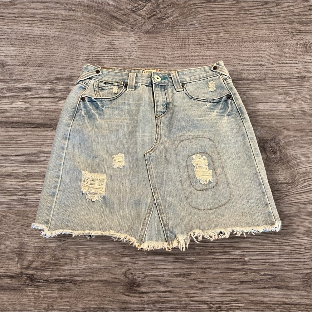 Levi’s Jeans Junior Denim Jean Patchwork Fringed Mini Distressed Boho Skirt  5
